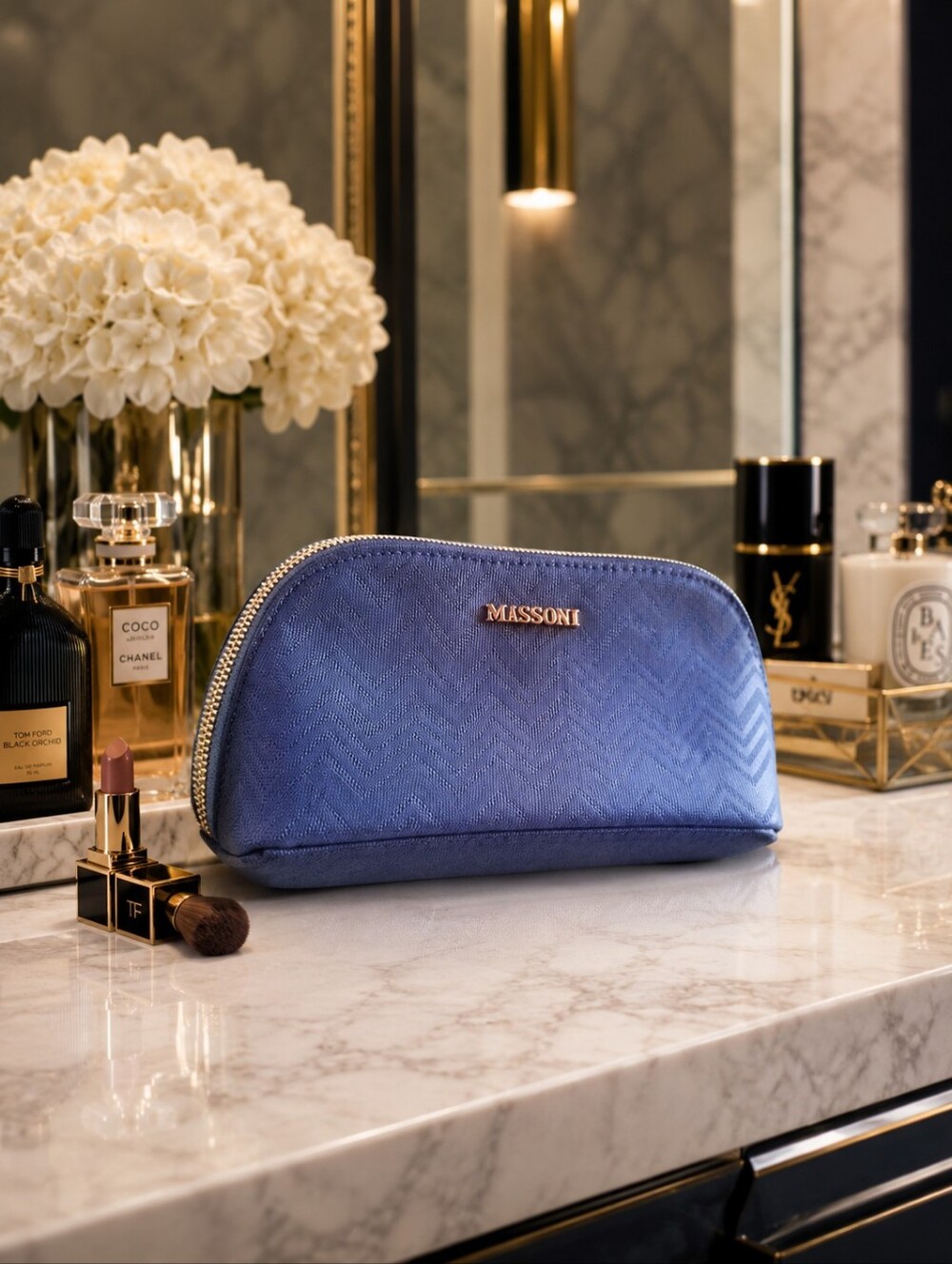 Missoni Chevron Textured Blue Top Zip Cosmetic Pouch